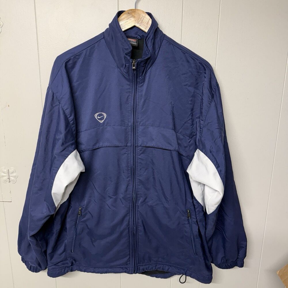 VTG Nike Team  Soccer Total 90 Jacket Lined Full Zip Nylon  Athletic Blue Men L